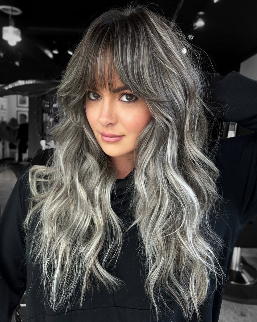 Gray Hair With Curtain Bangs — Long Gray Hair