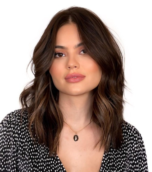 Collarbone Layered Lob With Soft Curtain Bangs — Hairstyles for Square Faces