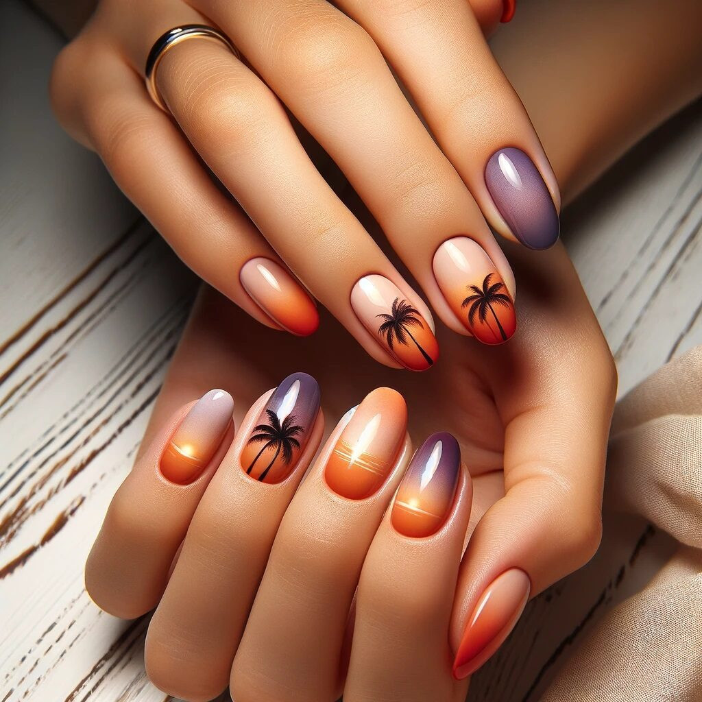 Ombre With Palm Tree Silhouettes Visual Idea Ombre With Palm Tree Silhouettes Visual Idea — Dance Mom Nails