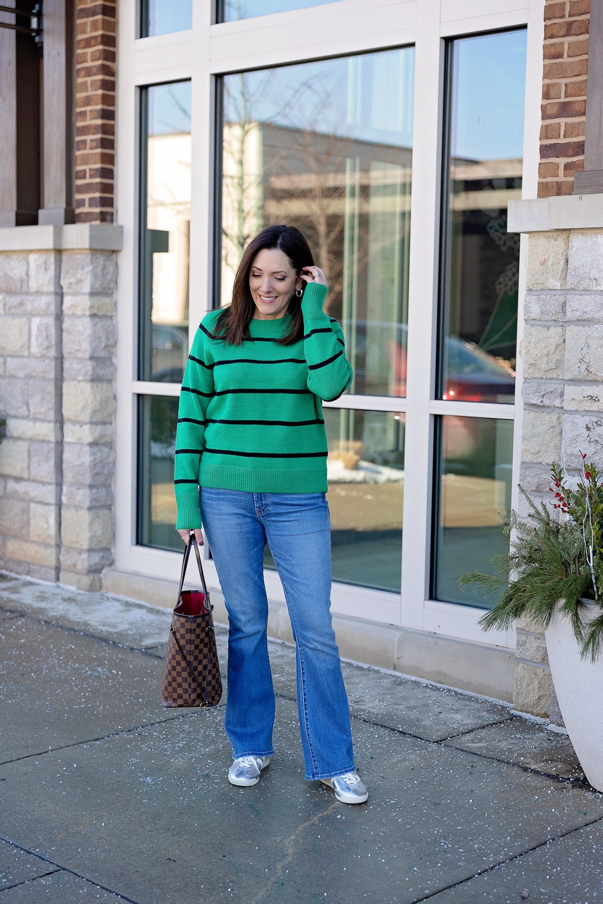 Striped Sweater and Blue Flares — Flare Jeans