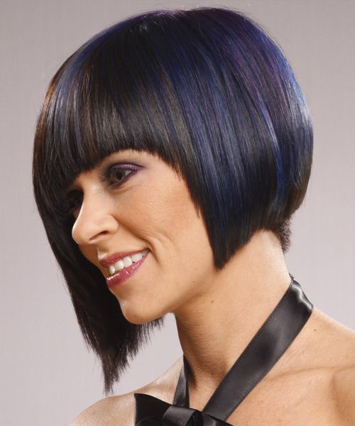 Blunt Fringe Asymmetrical Bob With Blue