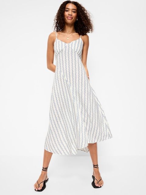 White Floral Print Midi Dress with Sweetheart Neckline White Floral Print Midi Dress with Sweetheart Neckline — Beach Dresses