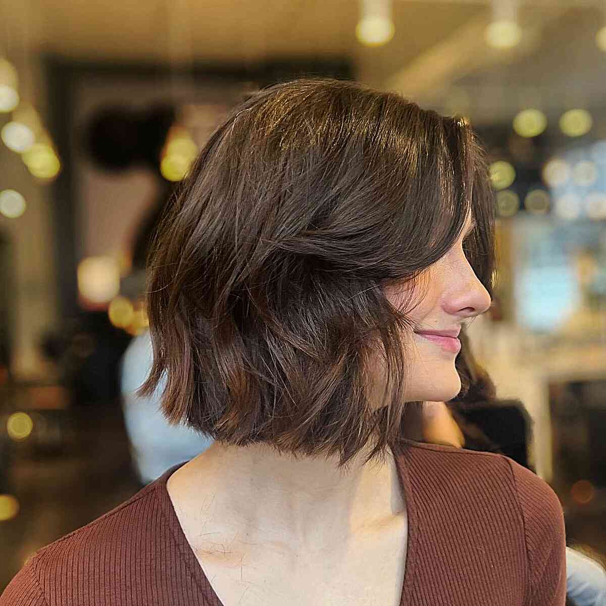 Chin-Length Layered Bob With Side Bangs Chin-Length Layered Bob With Side Bangs — Hairstyles for Thick Hair