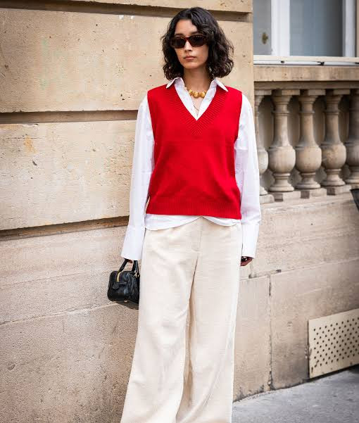 Vibrant Red Sweater Vest for a Pop of Color Vibrant Red Sweater Vest for a Pop of Color — Vests