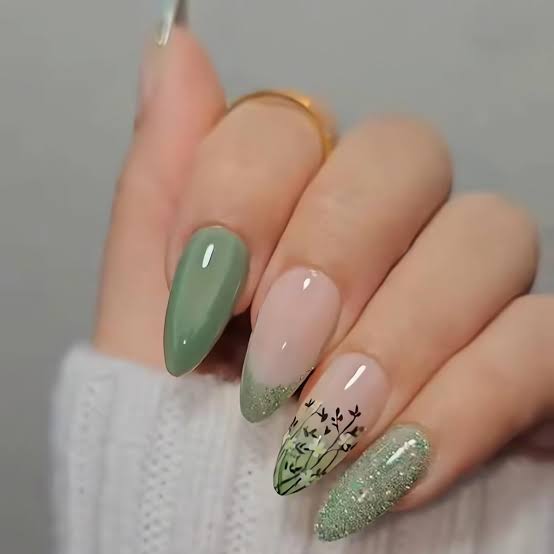 Sage Green with Glitter French Sage Green with Glitter French — Professional Nails