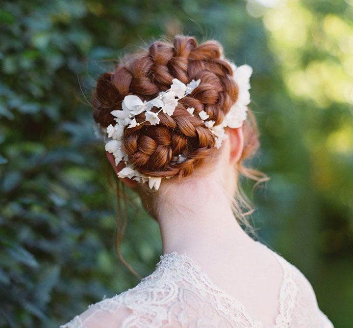 Intricate Red Hair Braided Updo — Wedding Hairstyles with Flowers