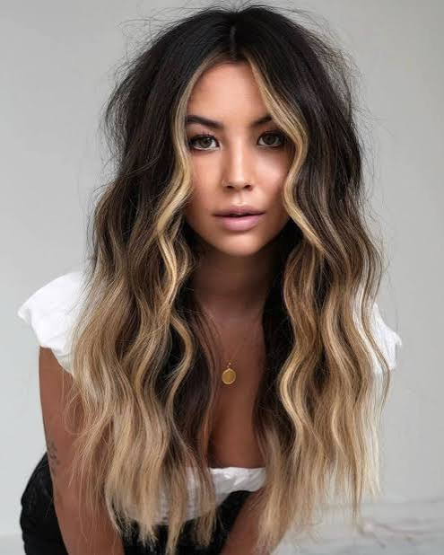 Contrasting Blonde Balayage on Dark Brown — Brunette Balayage