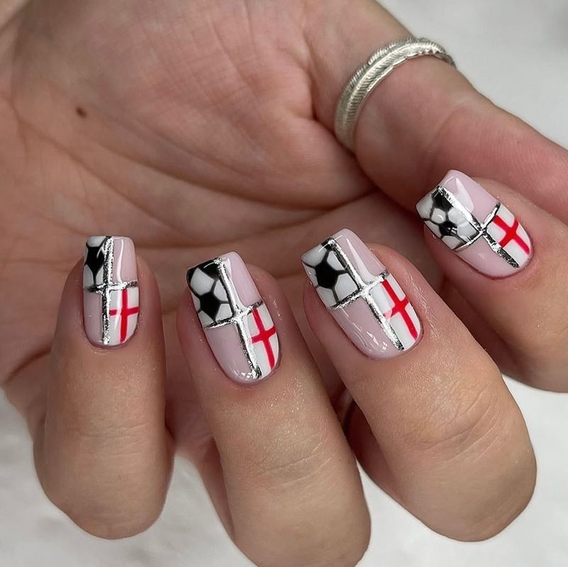 Short Square with Soccer Ball and St. George's Cross Short Square with Soccer Ball and St. George's Cross — Soccer Nails