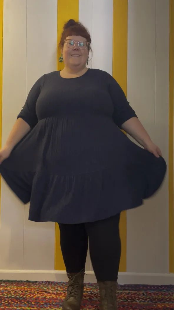 Comfortable Elegance: Ribbed Knit Dress with Leggings Comfortable Elegance: Ribbed Knit Dress with Leggings — Substitute Teacher Outfits