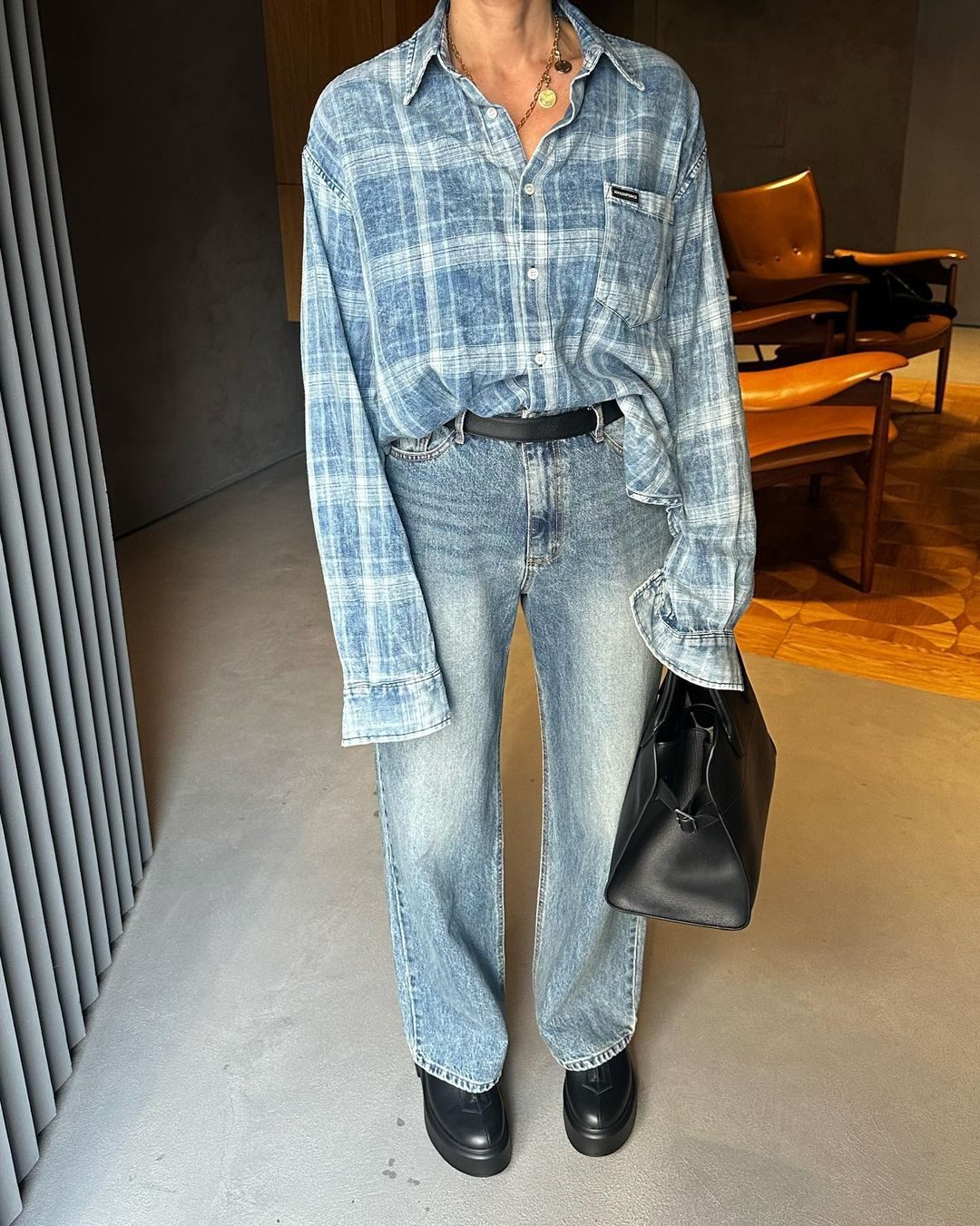Oversized Plaid Shirt with Platform Loafers Oversized Plaid Shirt with Platform Loafers — Eclectic Grandpa Outfits