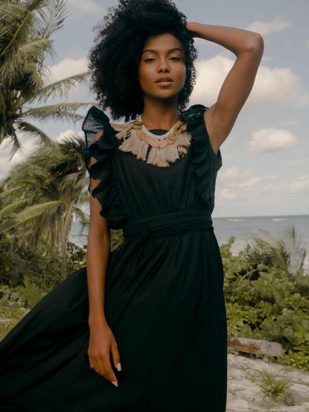 Sophisticated Black Maxi Dress for Summer Evenings — Tulum Outfits