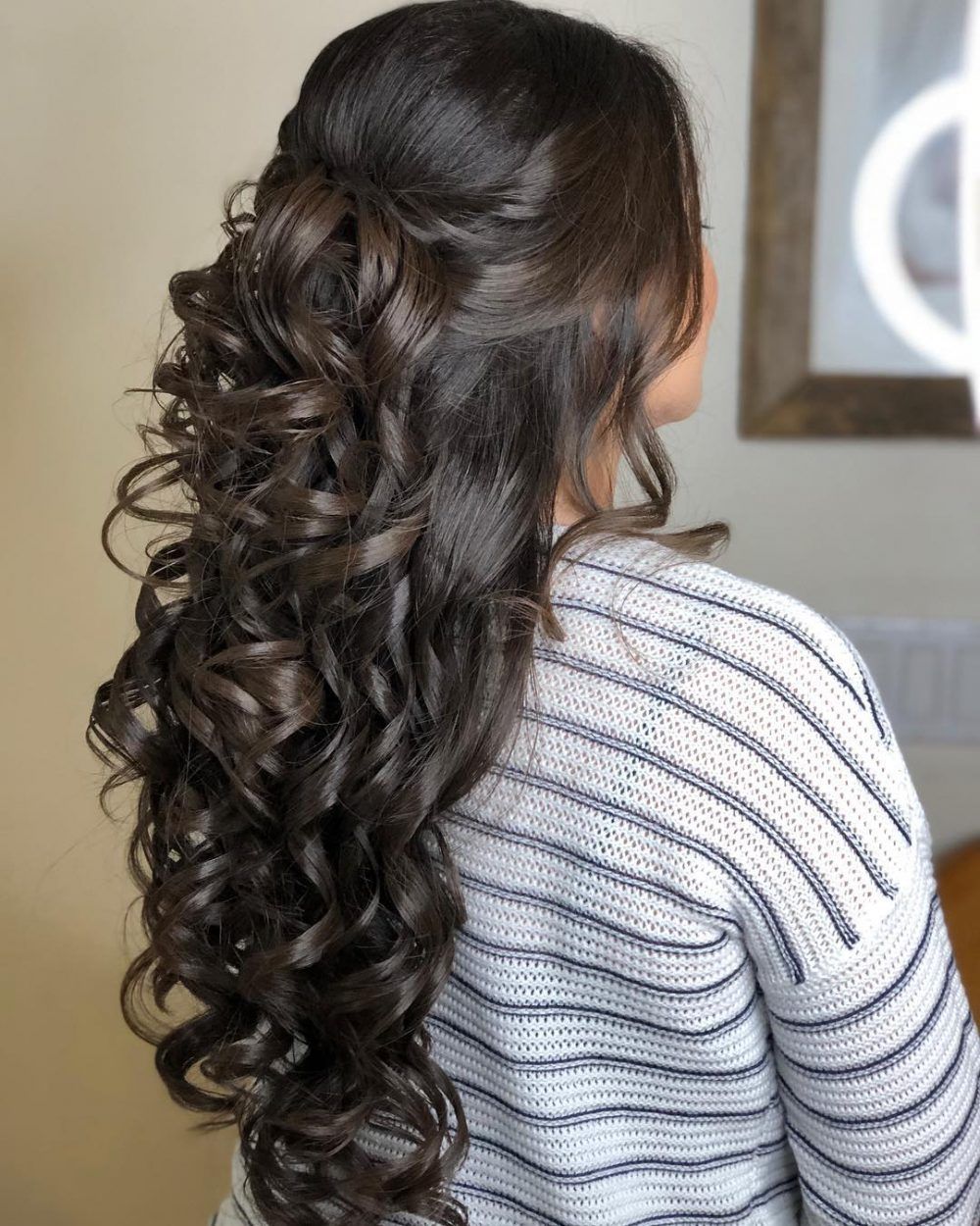 Mid-Back Voluminous Curls Half-Up — Quinceanera Hairstyles
