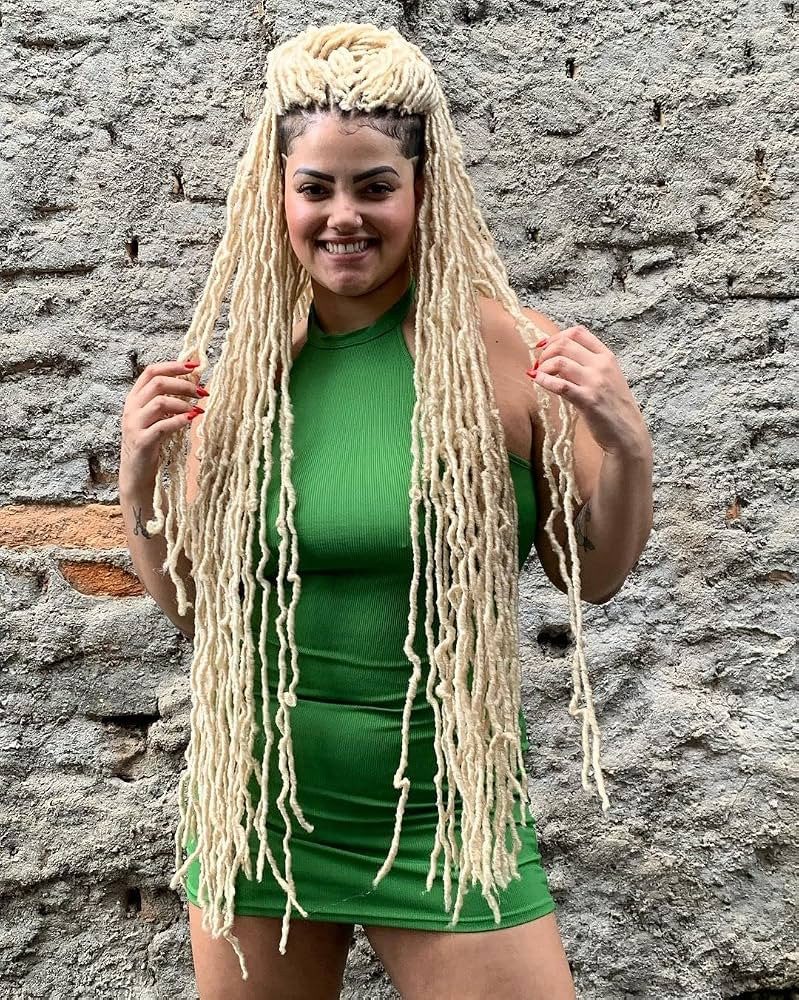 Voluminous Platinum Blonde Faux Locs Updo Voluminous Platinum Blonde Faux Locs Updo — Blonde Locs