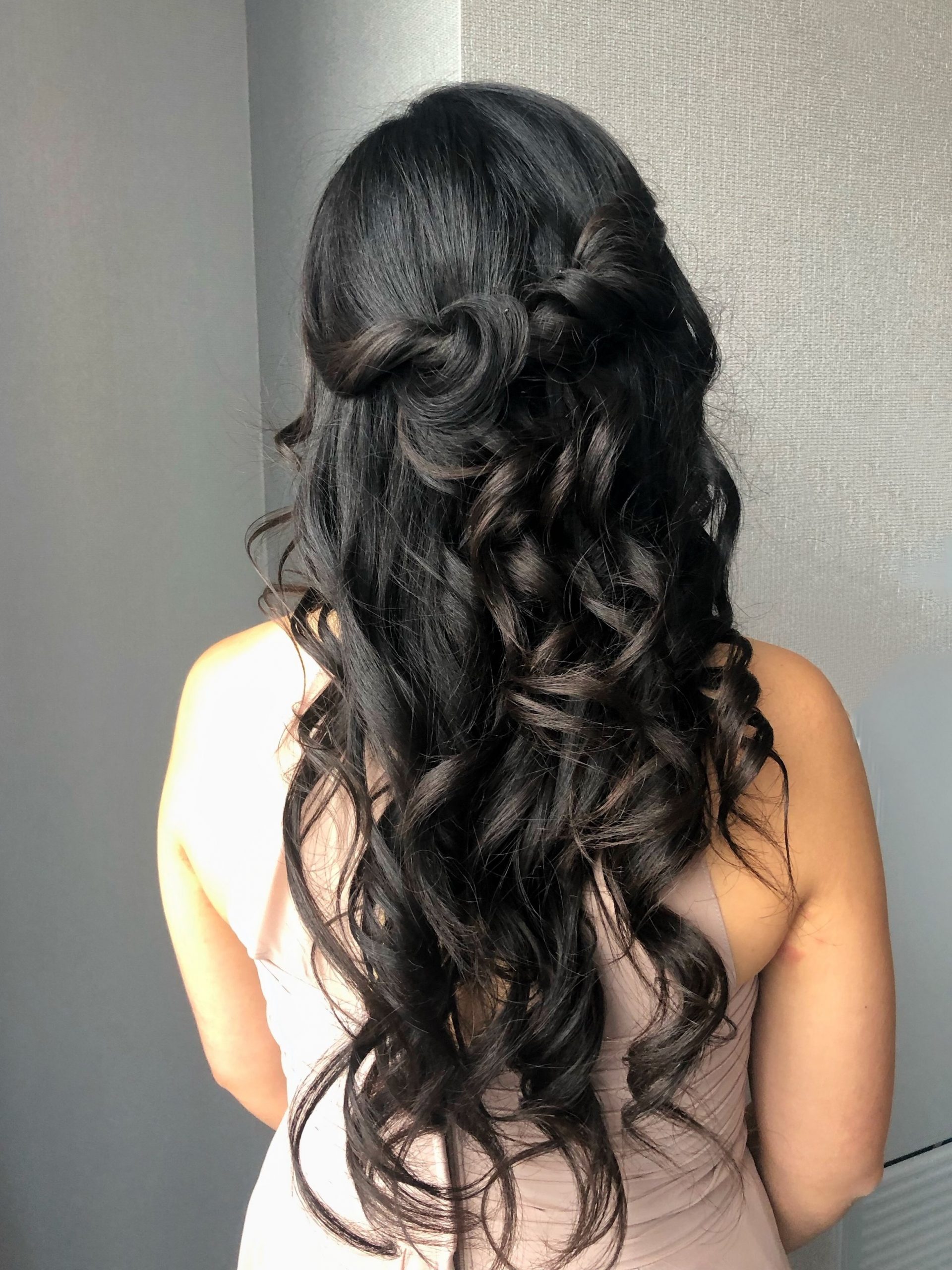 Dark Brown Braided Knot Half-Up — Wedding Hairstyles for Long Hair