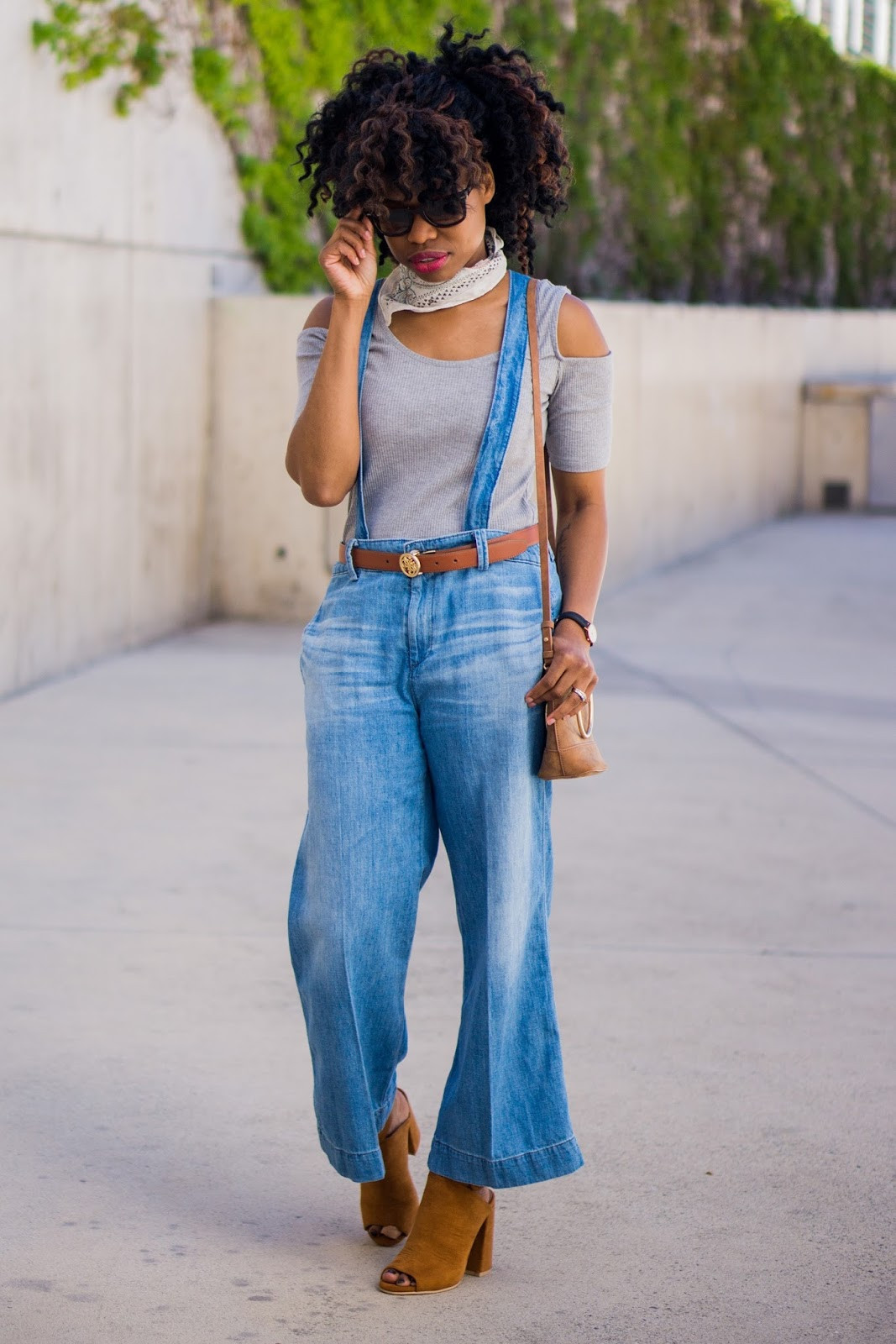 Casual Denim Overalls with Off-the-Shoulder Top — Outfits for Broad Shoulders