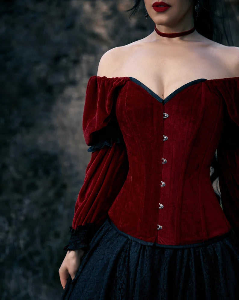 Gothic Victorian Velvet and Lace Vampire Gown Dress Corset Women's Cos
