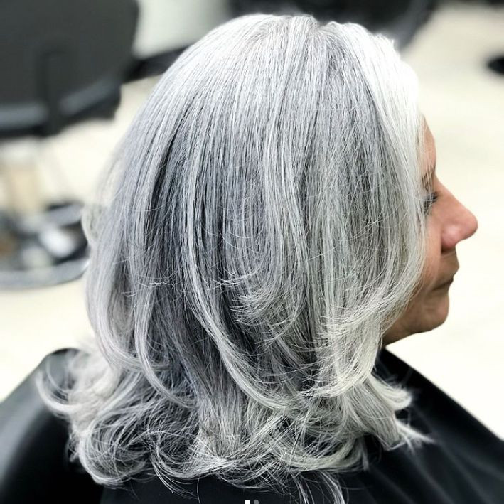 Natural Silver Gray With Blended Roots Natural Silver Gray With Blended Roots — Hair Color to Hide Gray