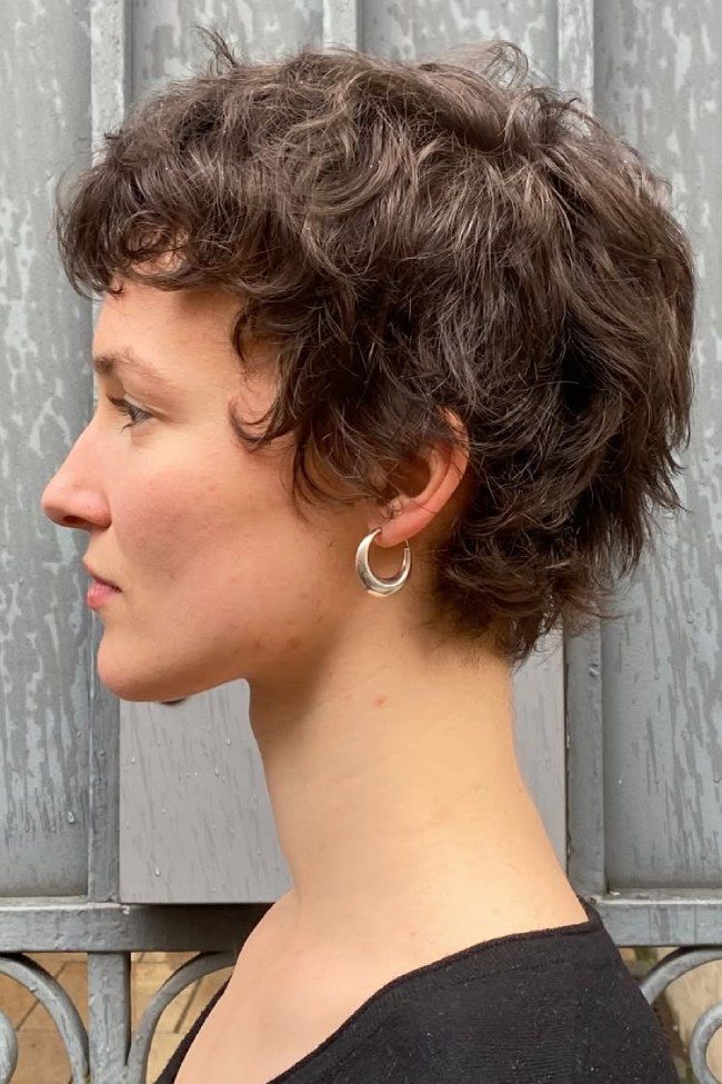 Shaggy Curly Pixie With Forward Bangs