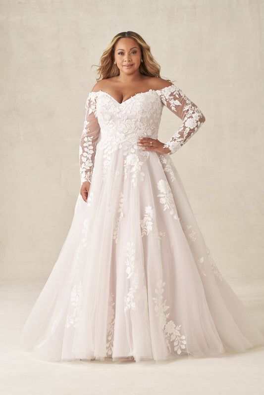 Ivory Off-the-Shoulder Ballgown Wedding Dress — Plus Size Dresses