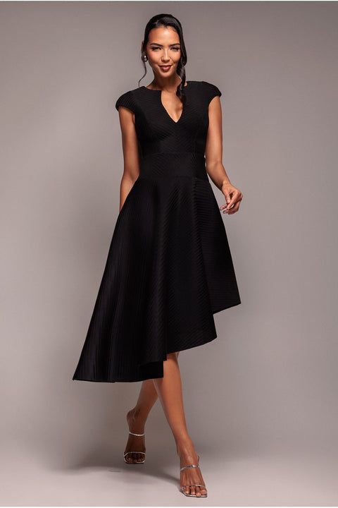 Asymmetric Hem Midi Dress in Textured Fabric — Funeral Dresses