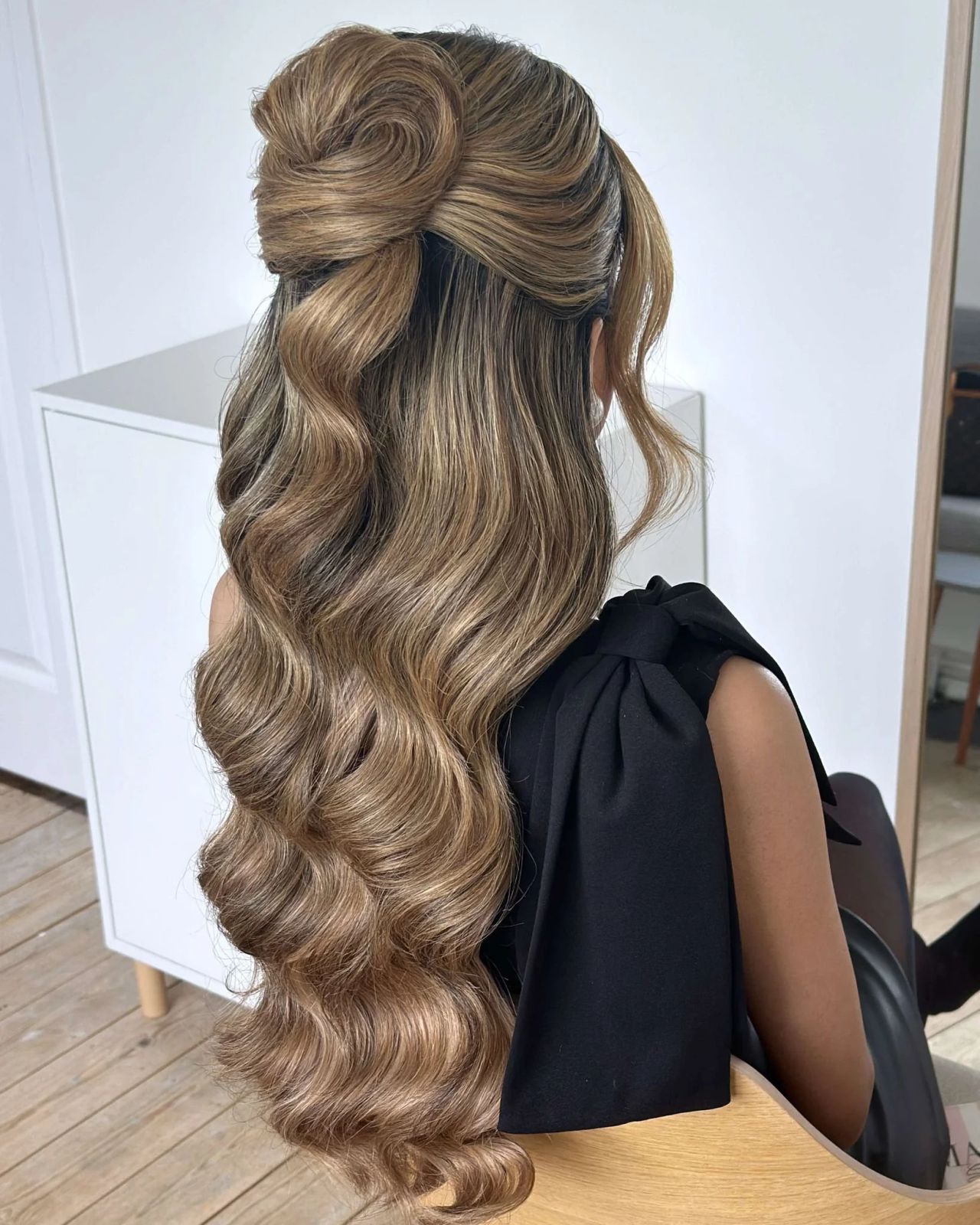 Dark Blonde With Lighter Highlights Visual Idea — Half Up Half Down with Curls