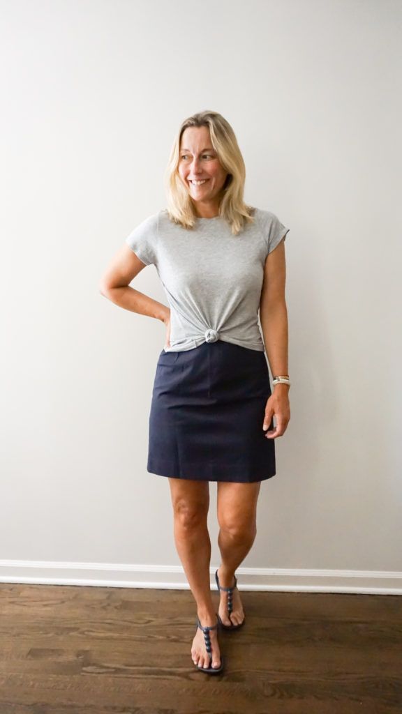 Navy A-Line Skirt with Grey Cardigan for Summer Navy A-Line Skirt with Grey Cardigan for Summer — A Line Skirt Outfits