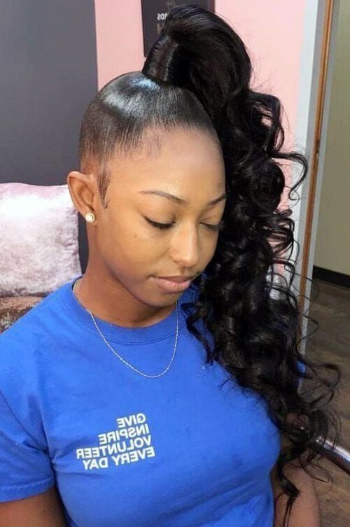 Dramatic Waves With Shaved Side Ponytail — Genie Ponytail