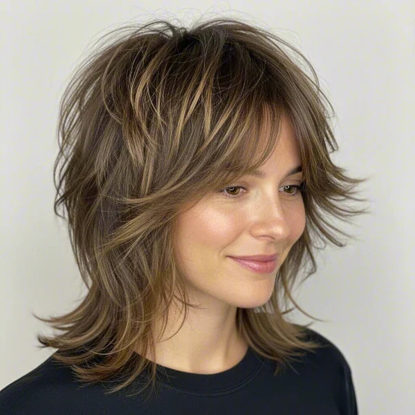 Shag Haircut With Curtain Bangs Shag Haircut With Curtain Bangs — Short Layered Hair