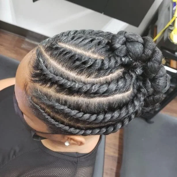 No Bangs Mid-Back Flat Twists Crown Bun