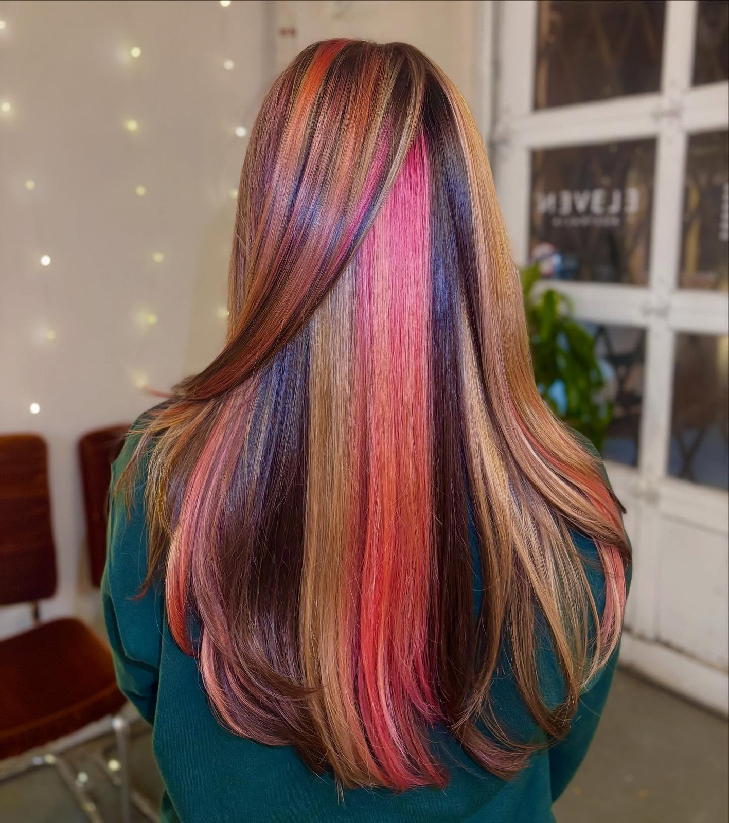 Dark Brown Lob With Pink & Reddish Streaks — Neapolitan Hair