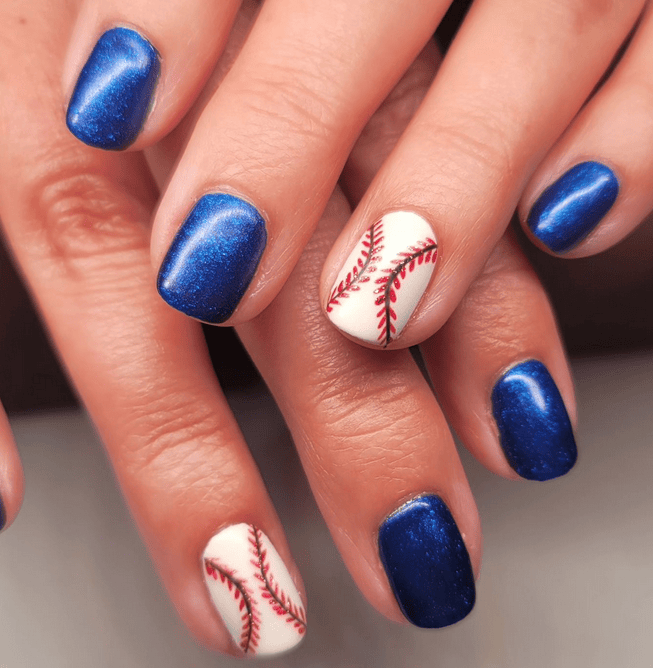 Metallic Blue with Baseball Accents Metallic Blue with Baseball Accents — Baseball Mom Nails