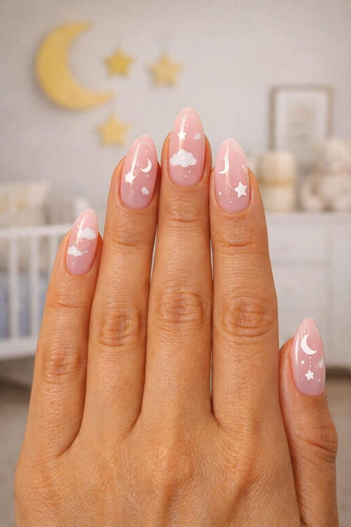 Baby Shower Dreamy Visual Idea Baby Shower Dreamy Visual Idea — Moon and Stars Nails