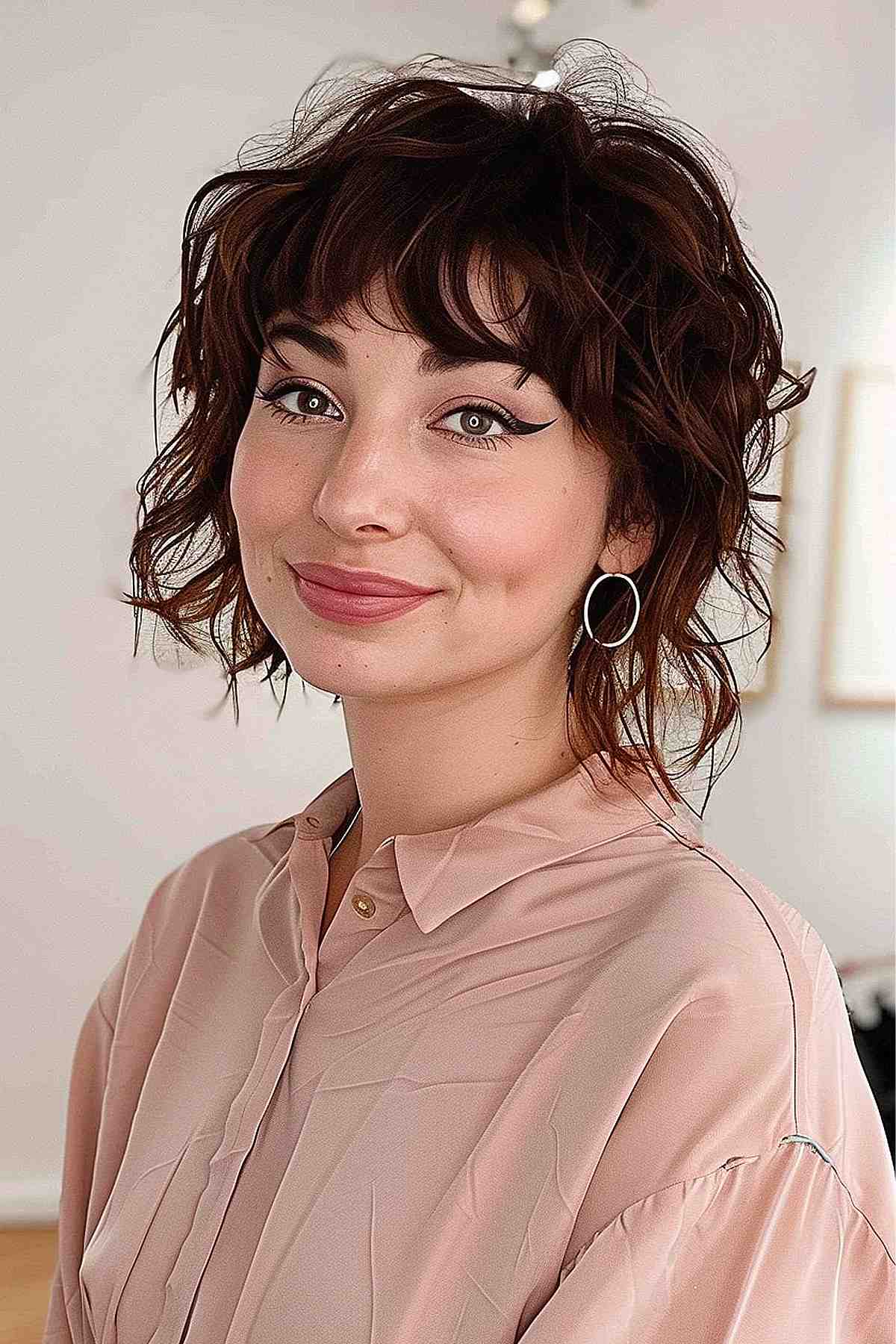 Messy Dark Brown Shag With Fringe — Hairstyles for Short Hair