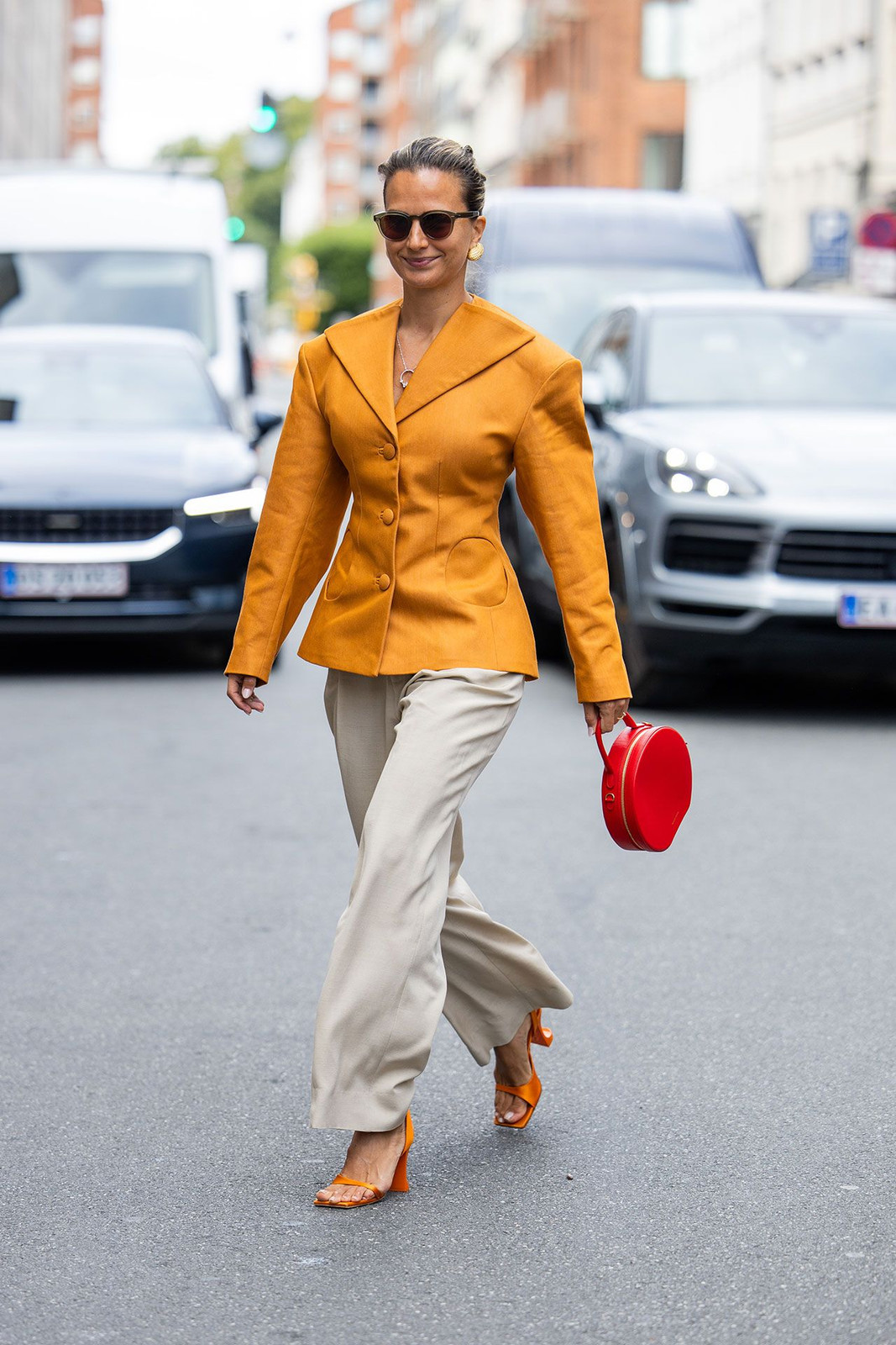 Vibrant Orange Blazer with Cream Trousers for a Bold Smart Casual Statement — Smart Casual Outfits