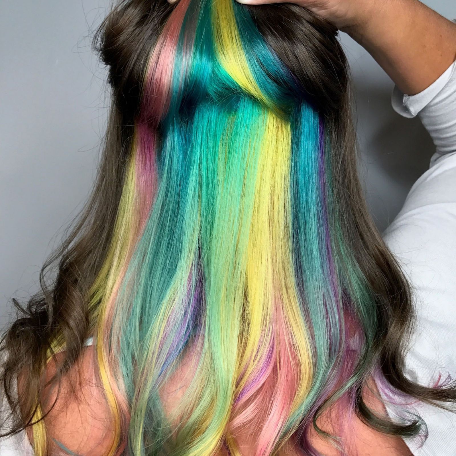 Shoulder Length With Curtain Bangs Shoulder Length With Curtain Bangs — Pastel Rainbow Hair