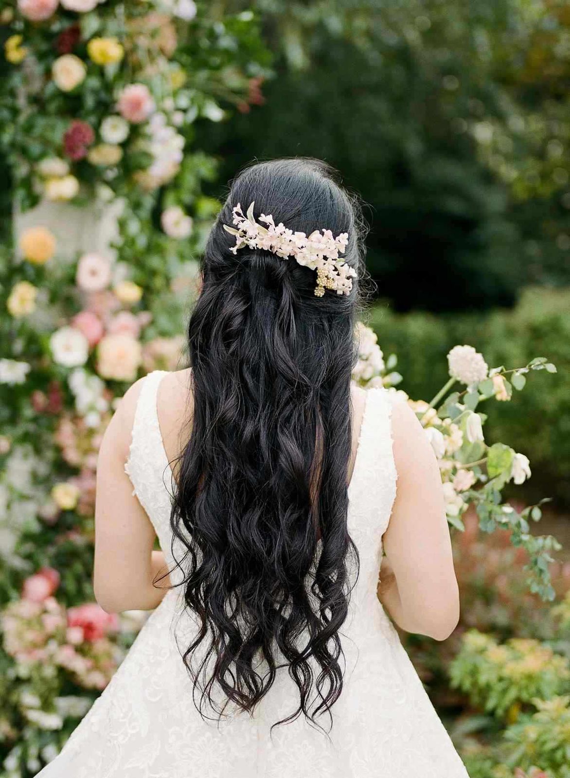 Floral Crown Dark Brown Bridal Hair Floral Crown Dark Brown Bridal Hair — Half Up Half Down Wedding Hair