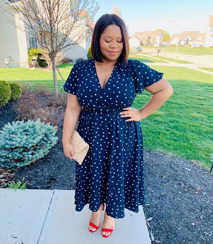 Polka Dot Wrap Dress with Flutter Sleeves for a Playful Silhouette Polka Dot Wrap Dress with Flutter Sleeves for a Playful Silhouette — Dresses to Hide Belly