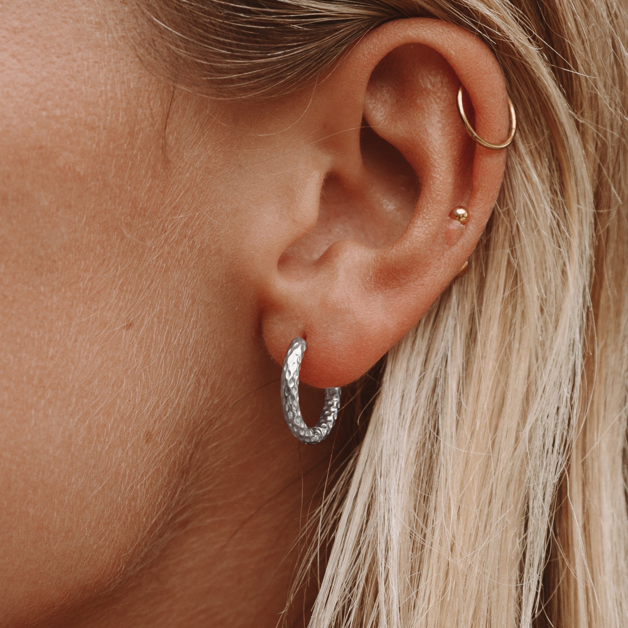 Hammered Silver Hoops with Gold Accents — Hoop Earrings