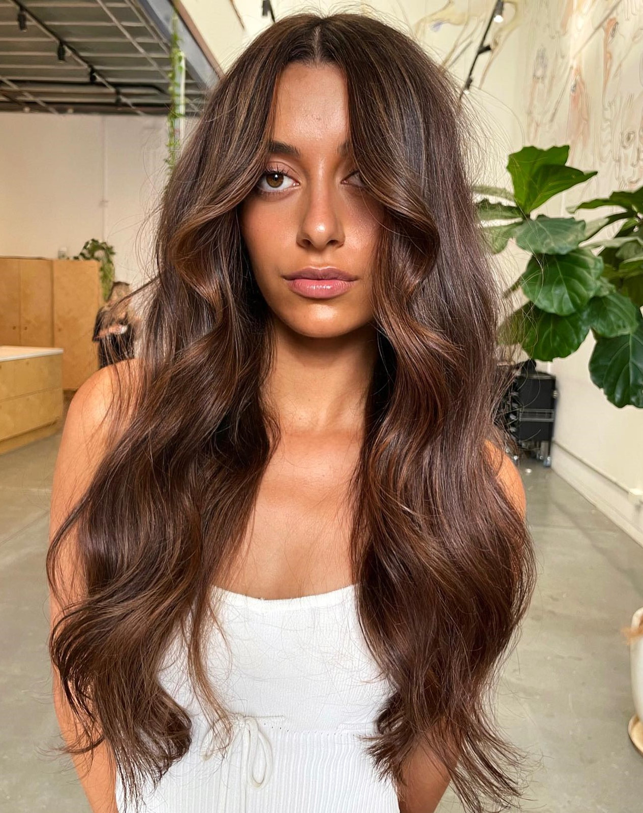 Shoulder Length Lob With Caramel Highlights Shoulder Length Lob With Caramel Highlights — Hair Color for Olive Skin Brown Eyes