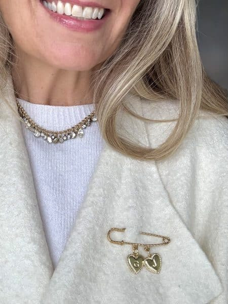 Textured Coat with a Safety Pin Heart Brooch Textured Coat with a Safety Pin Heart Brooch — Brooch Outfits