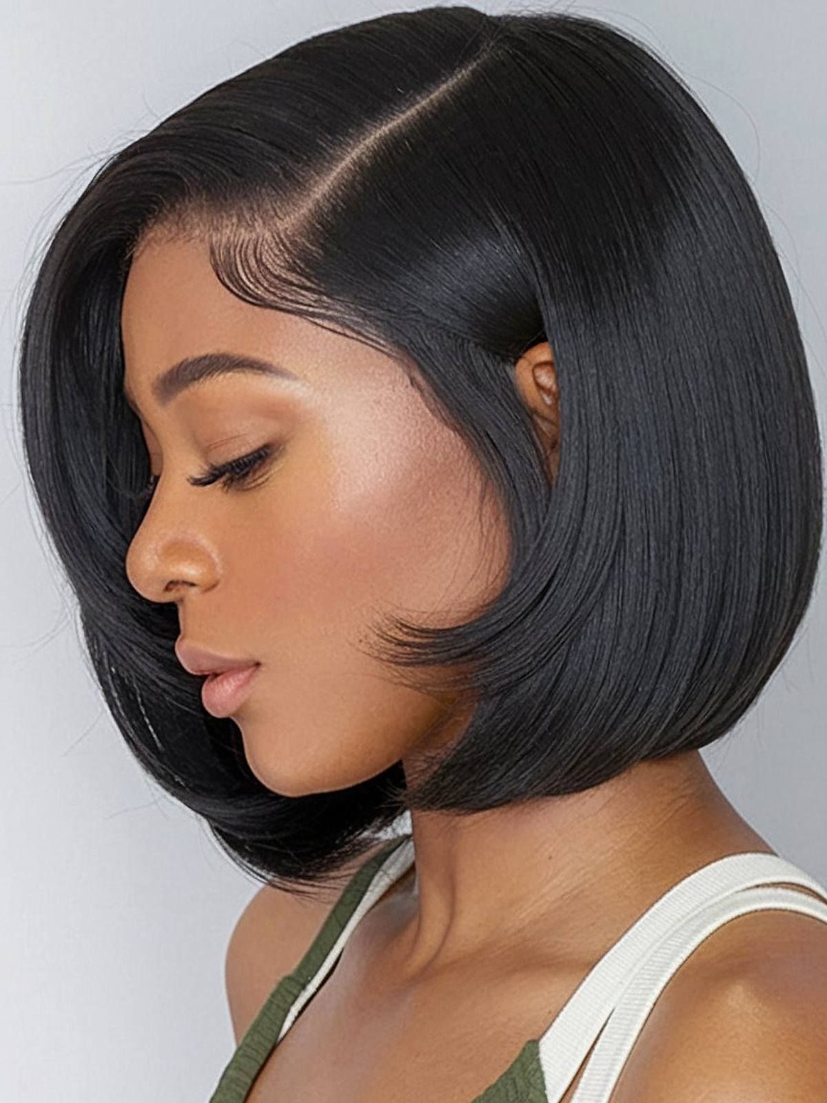 Fine Black Bob With Side Part Fine Black Bob With Side Part — Silk Press Bob