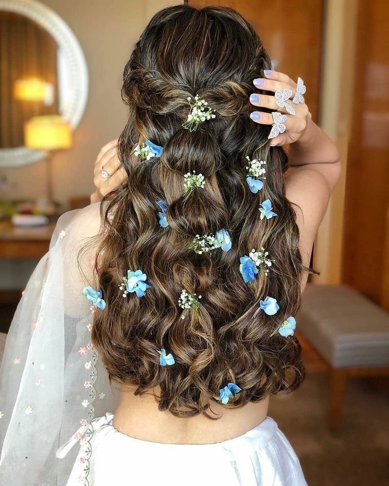 Floral Braids and Curls Half-Up — Engagement Photo Hairstyles