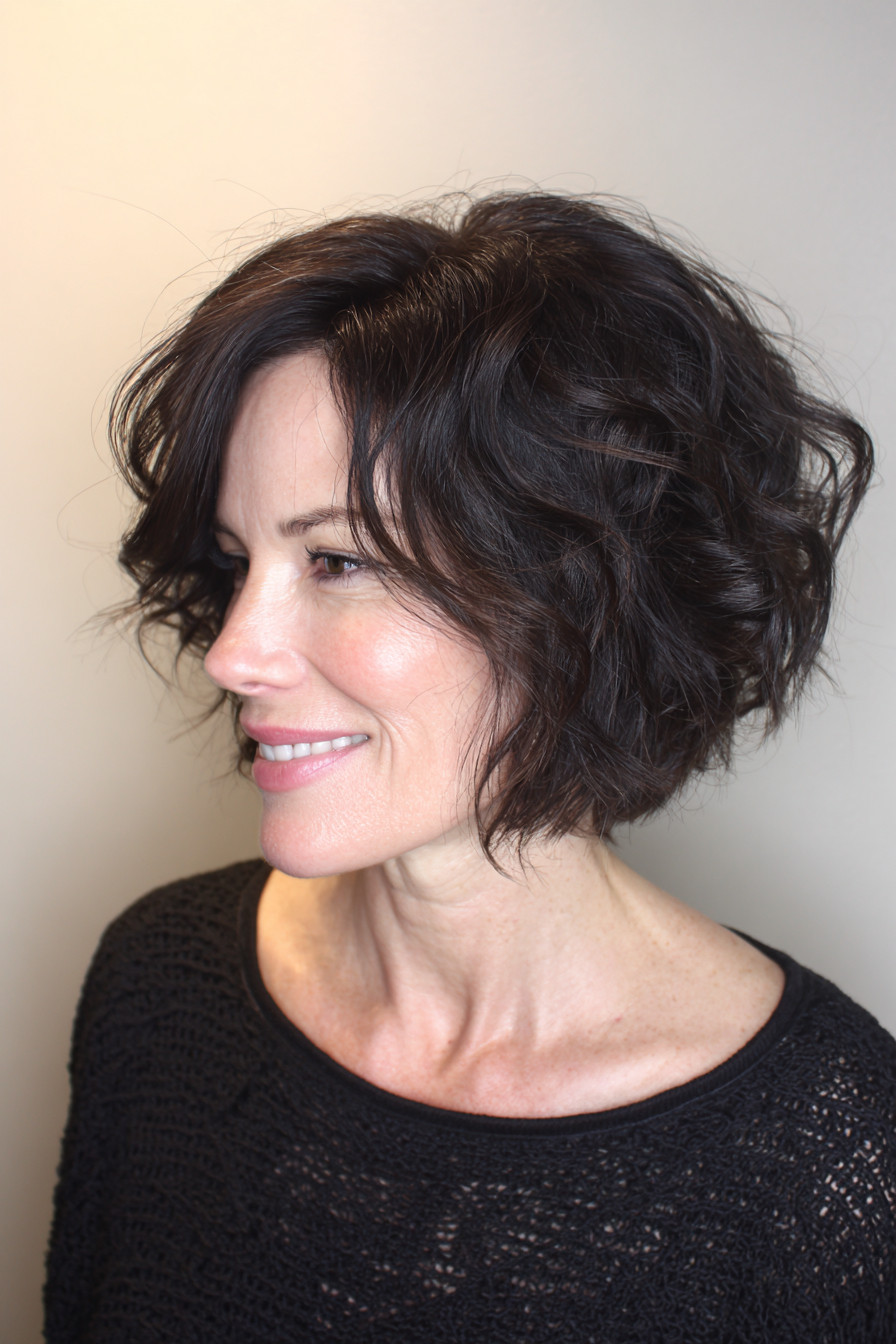 Chin Length Wavy Dark Brown Bob — Natural Hairstyles Over 50