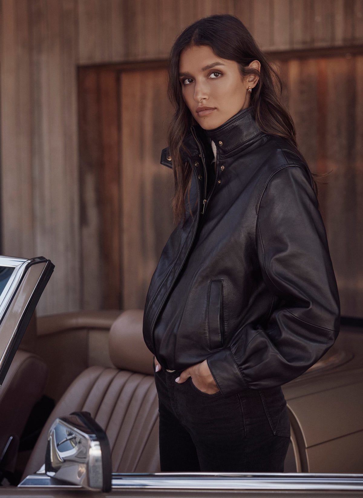 Relaxed Fit Burgundy Leather Jacket with Quilted Shoulders Relaxed Fit Burgundy Leather Jacket with Quilted Shoulders — Leather Jackets