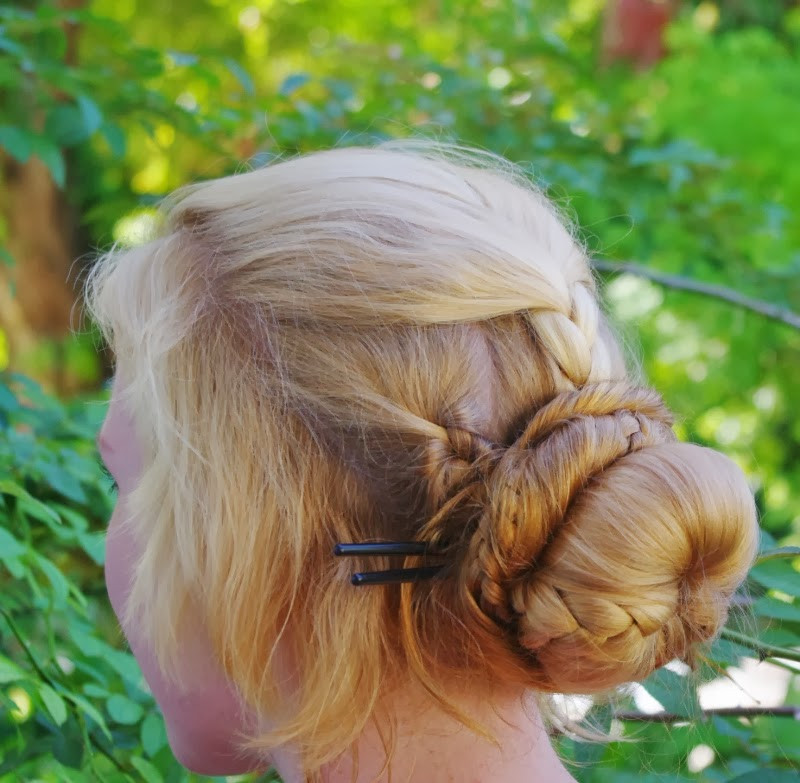 Braided Blonde Bun With Dark Sticks — Hair Stick Hairstyles