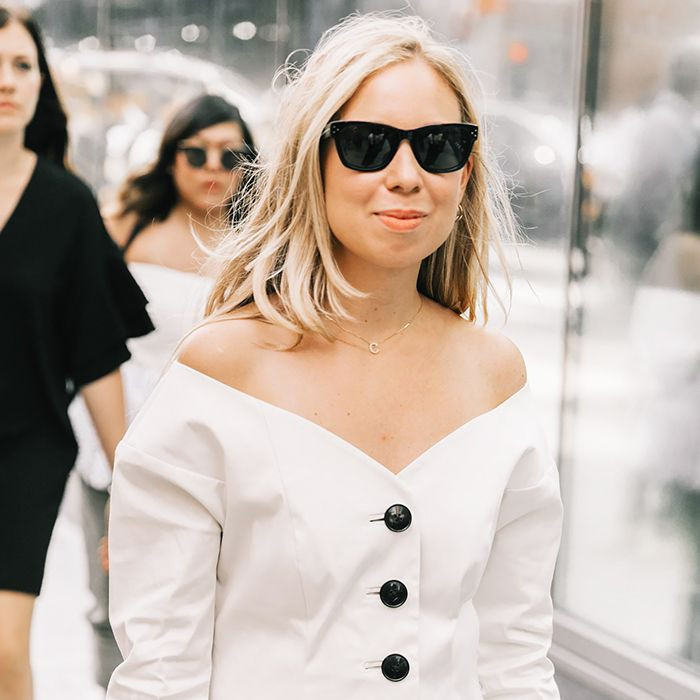 Black Square Sunglasses With Off-the-Shoulder Top Black Square Sunglasses With Off-the-Shoulder Top — Sunglasses for Square Face