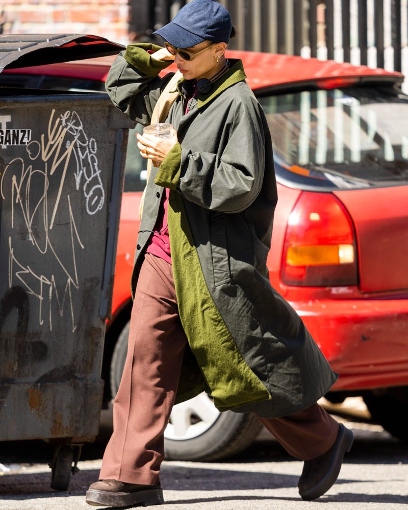 Olive Green Long Coat with Baseball Cap Olive Green Long Coat with Baseball Cap — Eclectic Grandpa Outfits