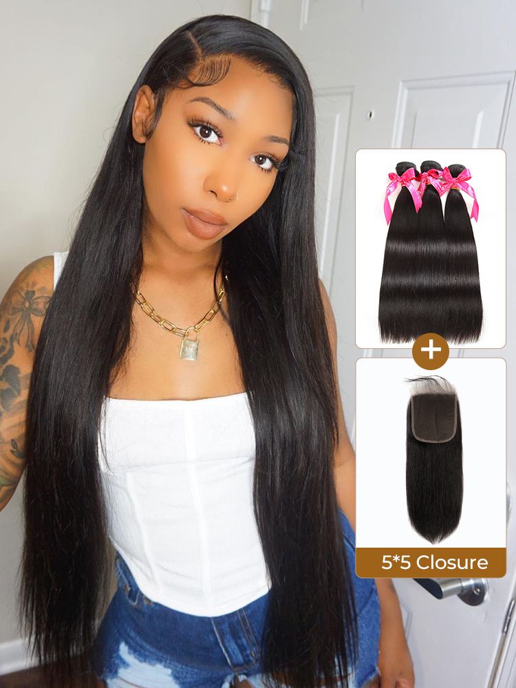 Front View Split Image With Product Shot Visual Idea — Closure Sew In