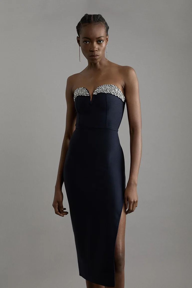 Strapless Embellished Midi Dress for Formal Evenings — Dresses for Short Women