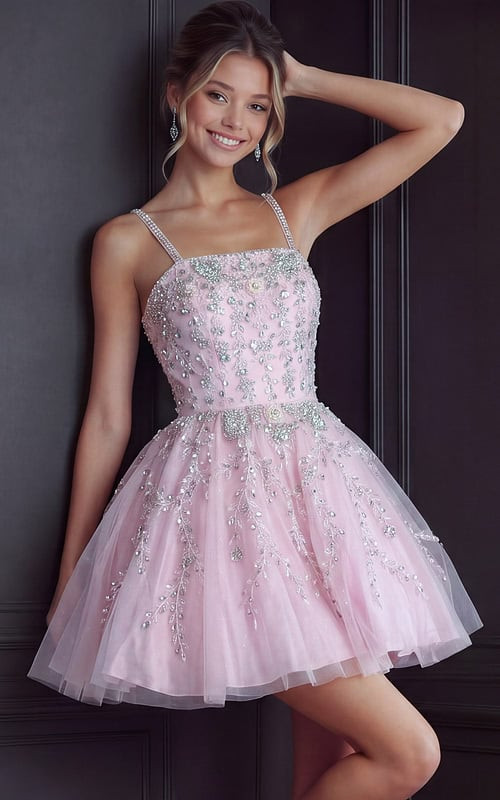 Sparkling Pale Pink Mini Dress with Tulle Skirt — Tween Dresses